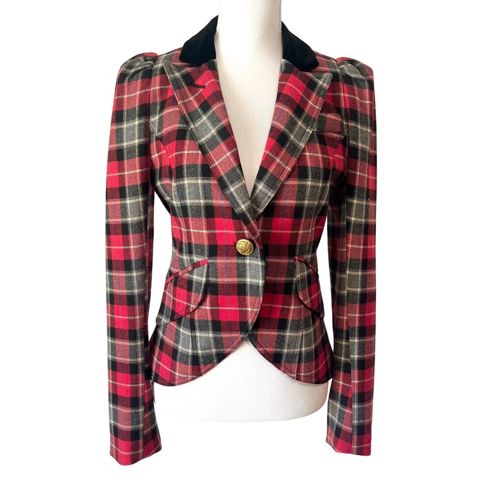 Smythe Red Plaid Tartan Wool Equestrian Riding Blazer Jacket Red Canada Size 6‎